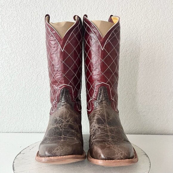 Rod Patrick Mens Cowboy Boots 14.5A Brown Mocha Bison Leather Western Square Toe - Picture 5 of 11